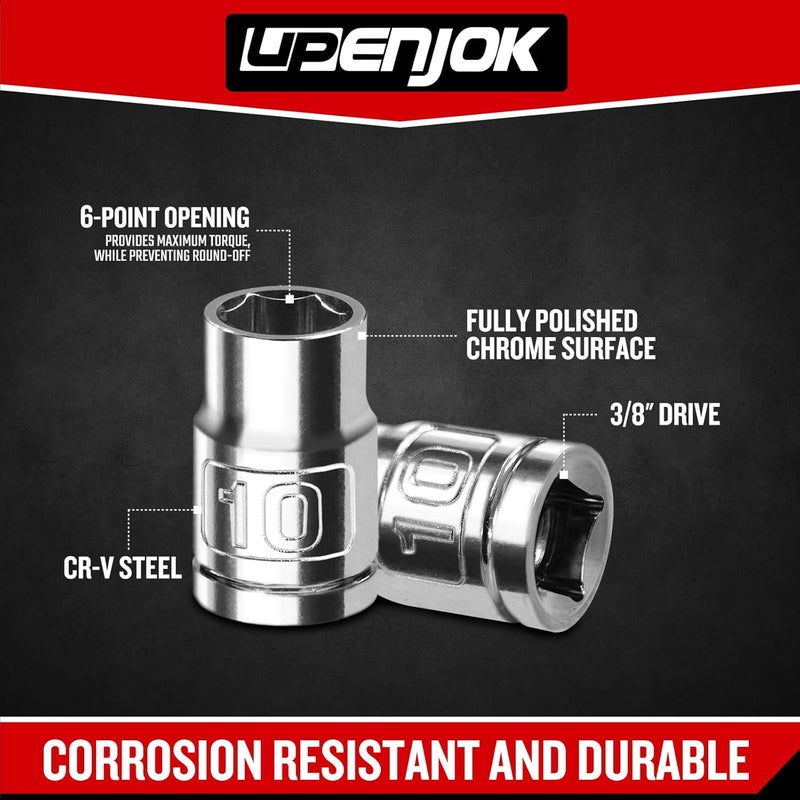 Upenjok 2PCS 3/8" Drive 6-Point Shallow Metric Socket 10mm, Cr-V Steel - Image 4